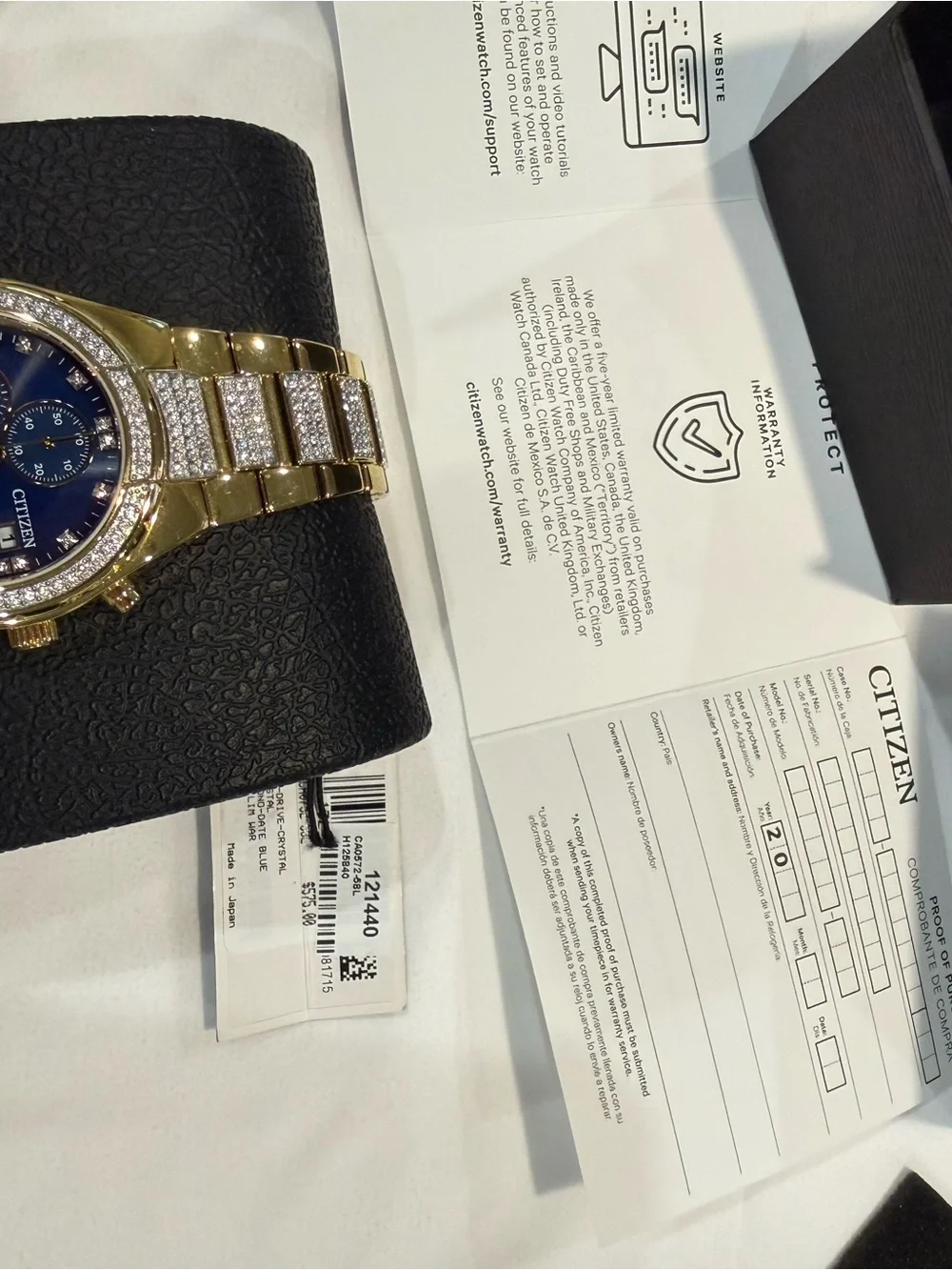 Citizens Eco-Drive Chronograph Watch with Blue Dial and Crystal Accents NIB Mens